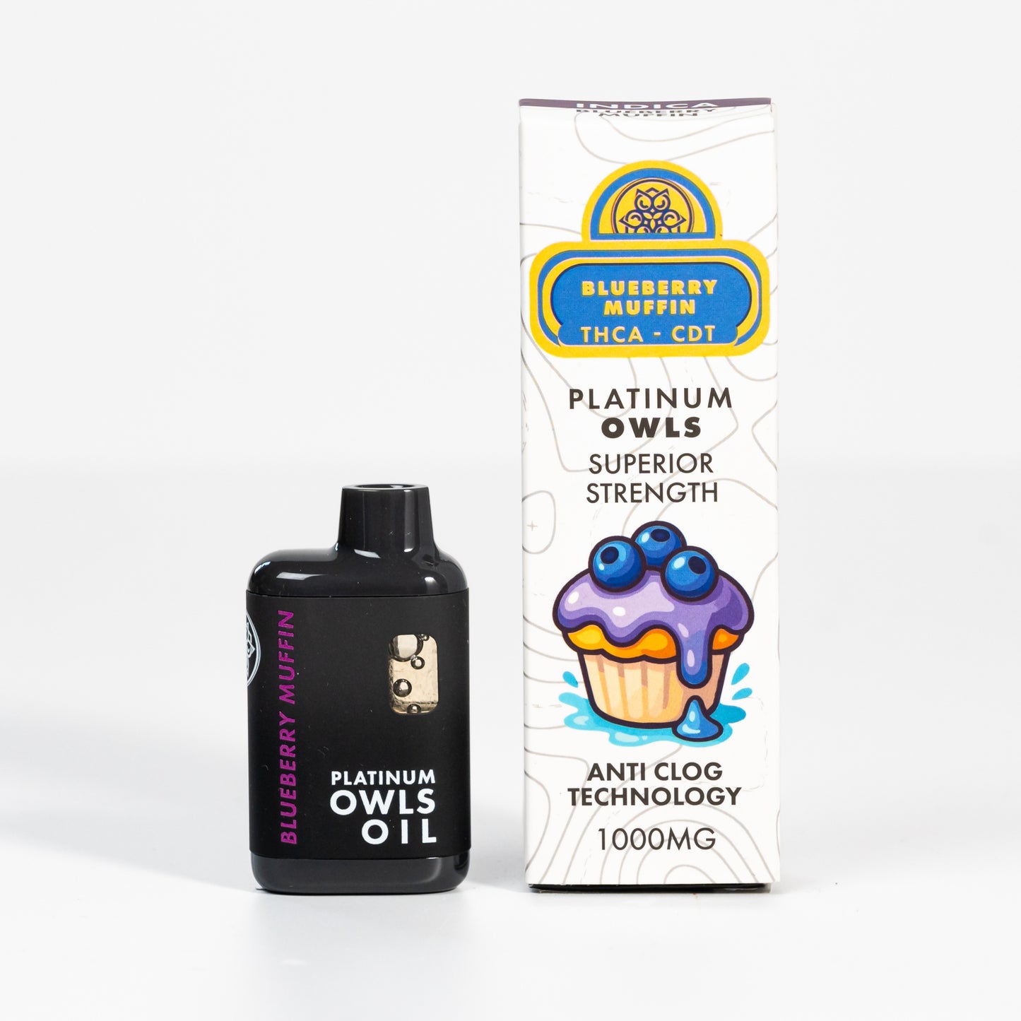 Platinum Owls THCA Vape de 1ml – Blueberry Muffin