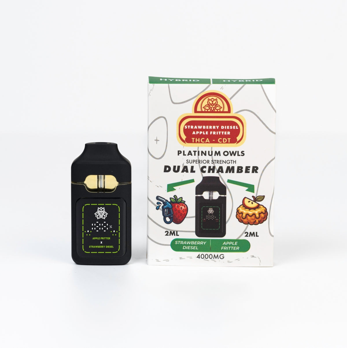 Platinum Owls Dual Chamber 4ml Vape – Strawberry Diesel & Apple Fritter - 10 Count