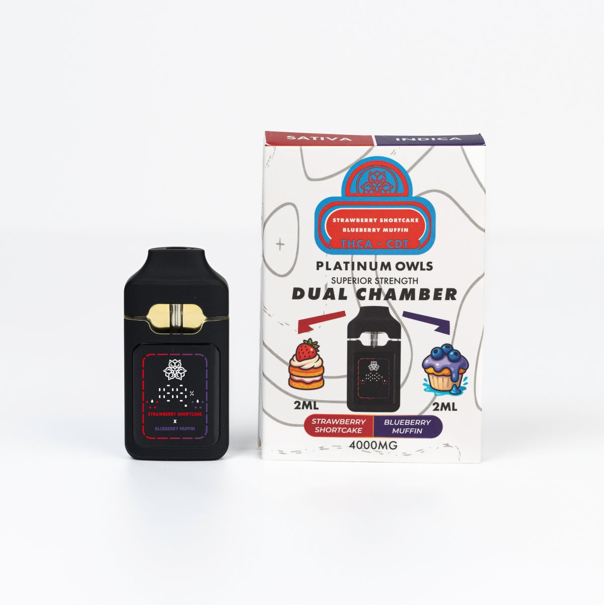 Platinum Owls Dual Chamber 4ml Vape – Strawberry Shortcake & Blueberry Muffin - 10 Count
