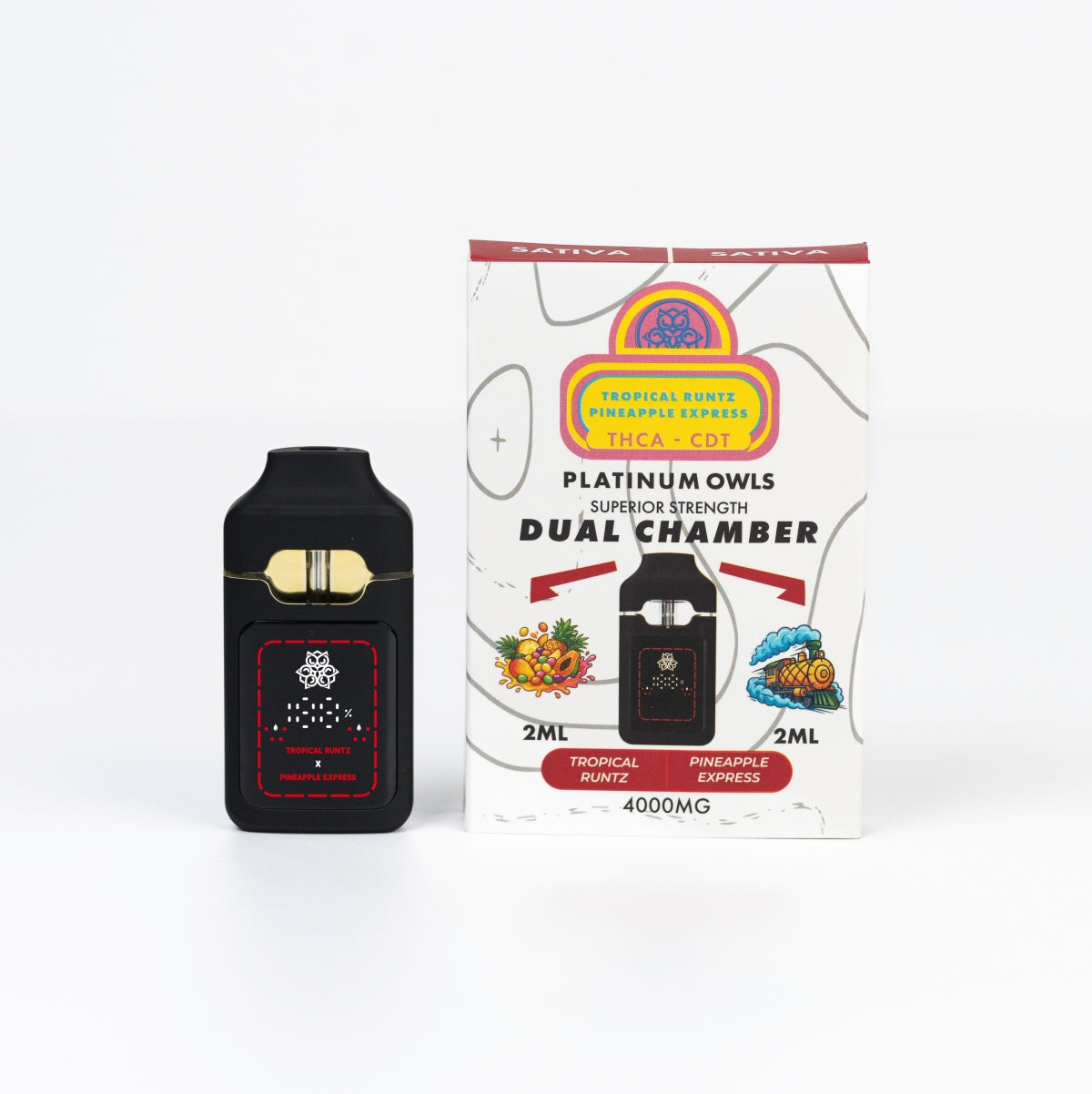 Platinum Owls Dual Chamber 4ml Vape – Tropical Runtz & Pineapple Express - 10 Count